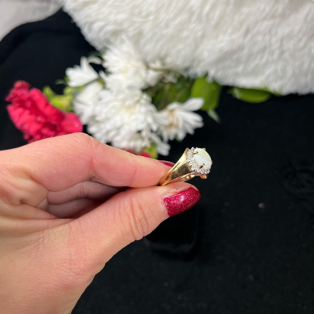 Genuine 14 Karat Gold Opal and Diamond Ring - Picture 3 of 16